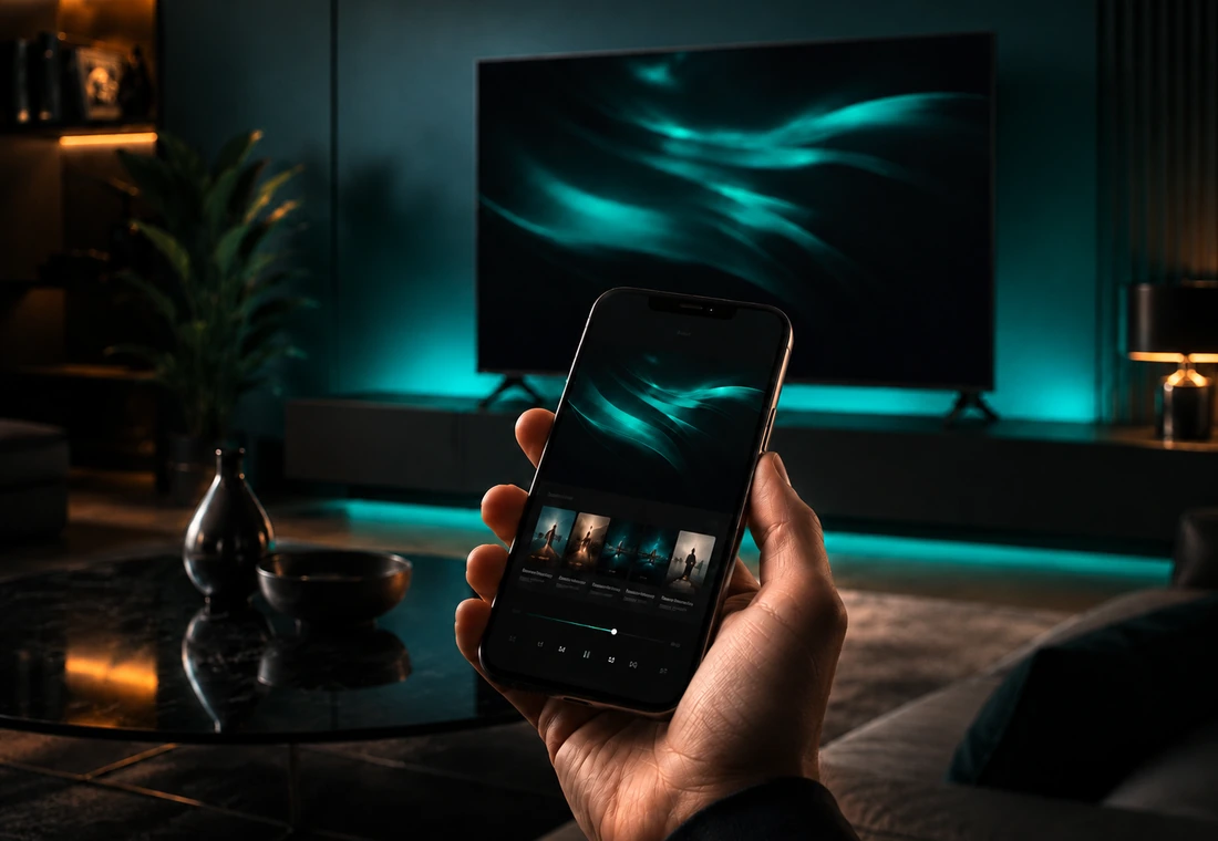 Smartphone utilisé avec une télévision connectée